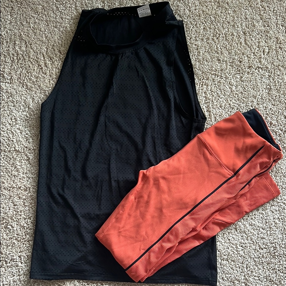Zyia Activewear Black Sleeveless Top and Orange Leggings athletic Athleisure